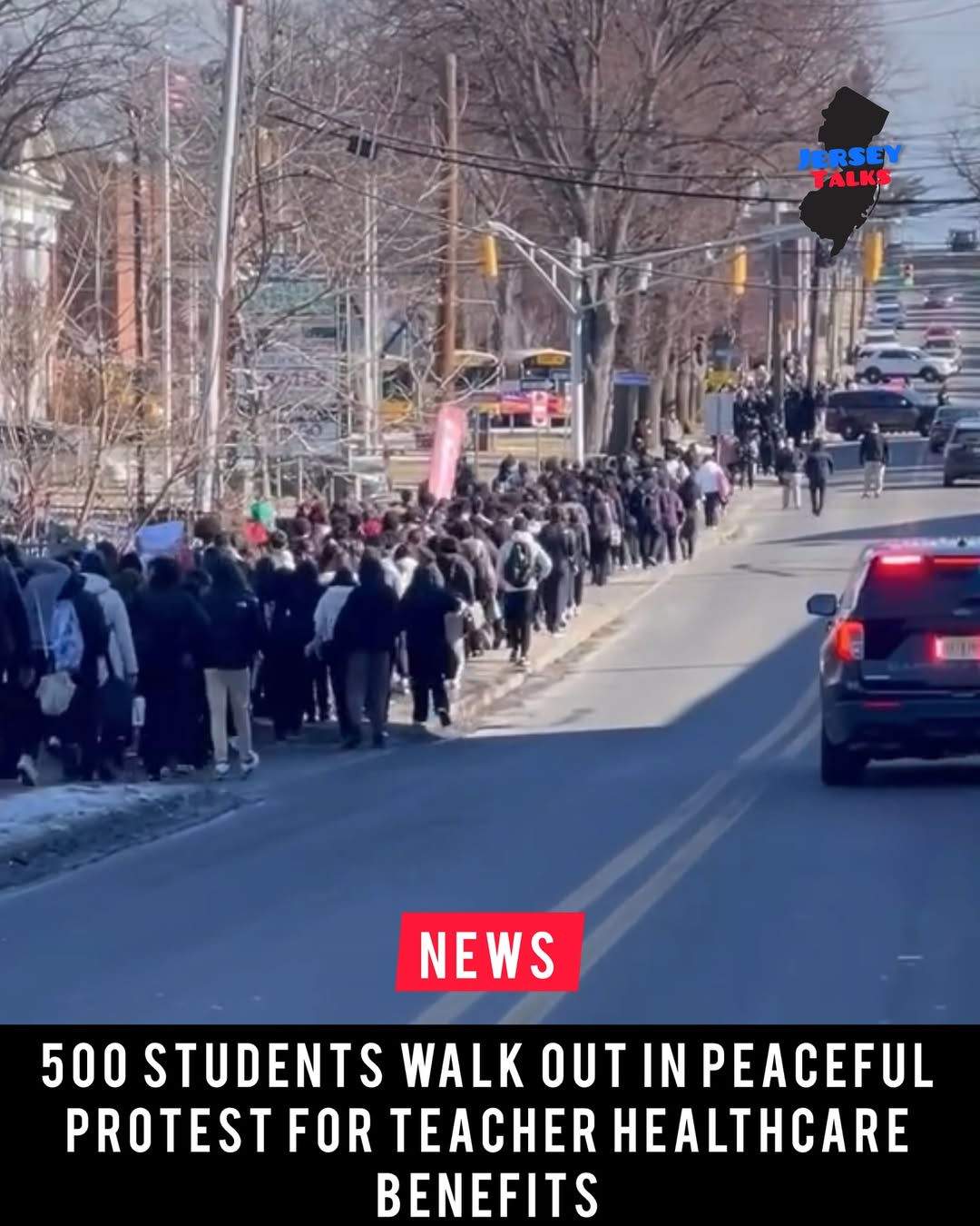 500 STUDENTS WALK OUT IN PEACEFUL PROTEST FOR TEACHER HEALTHCARE BENEFITS