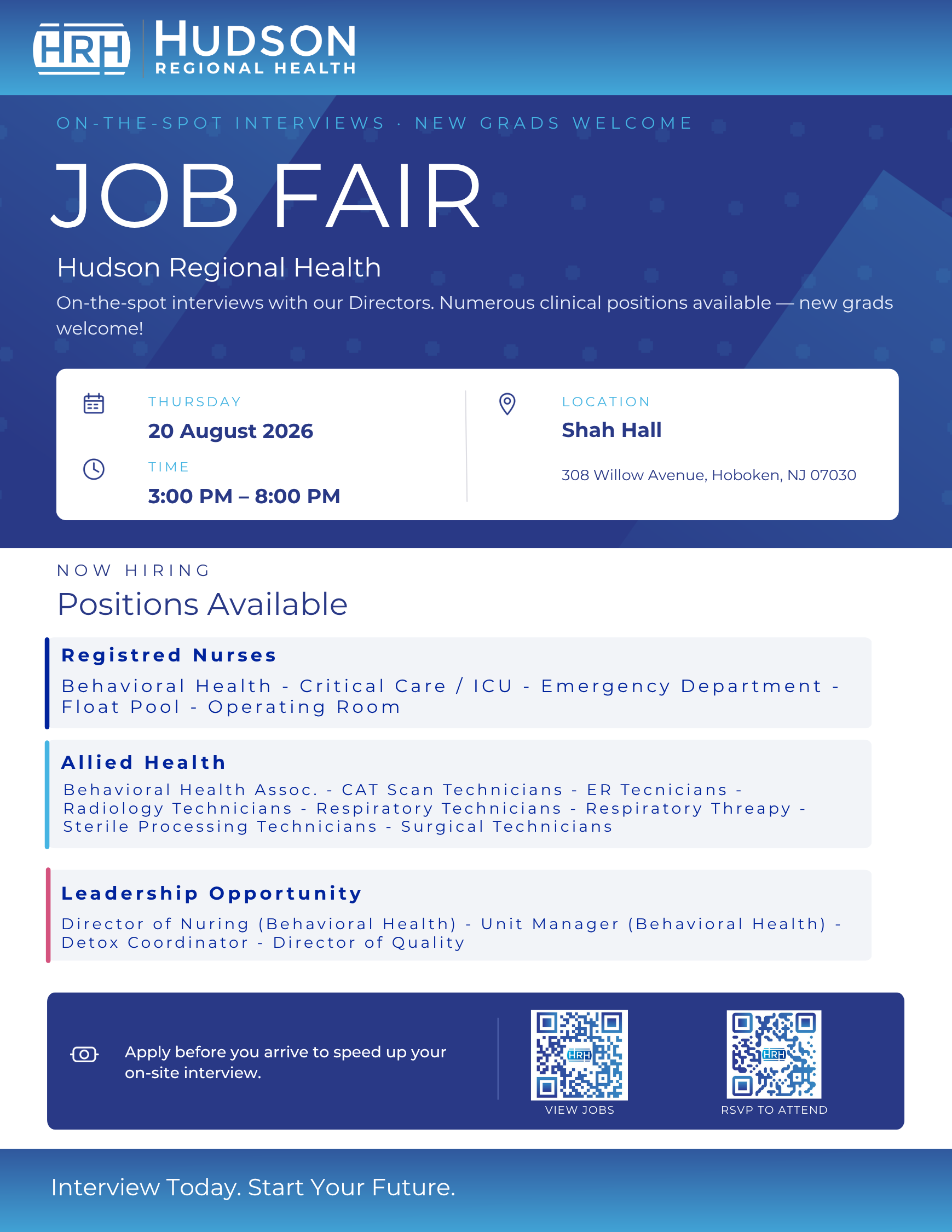 Hudson Regional Health Hosting Aug. 20 Job Fair in Hoboken